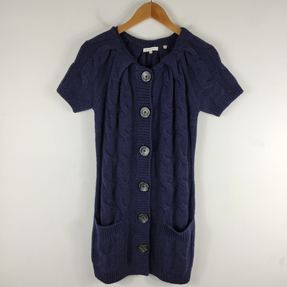 Vince Alpaca Wool Cable Knit Button Up Short Sleeve Long Cardigan Car Coat